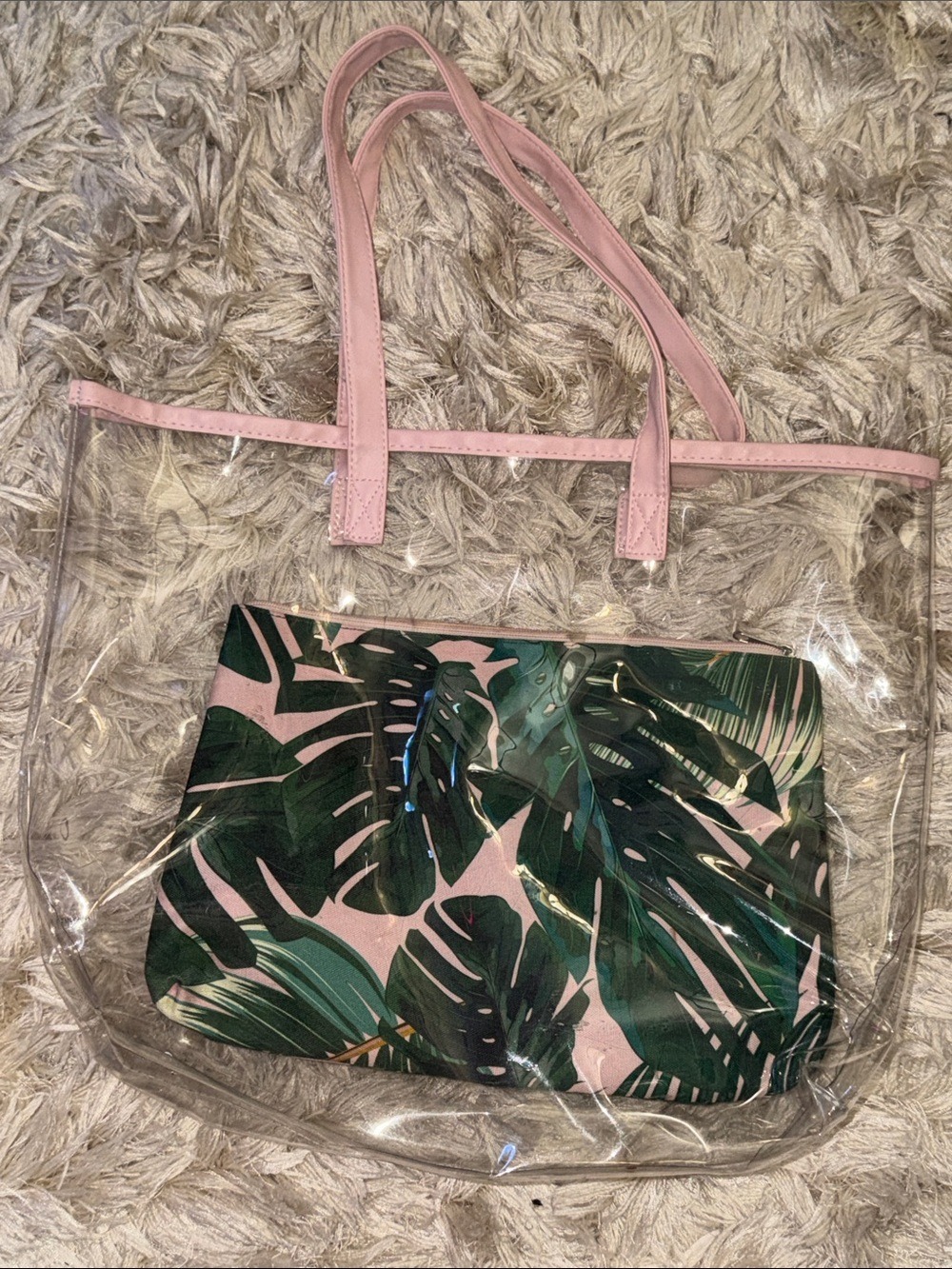 Clear Tote Bag with Pink Trim